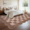 Garvee 8×10 Rug for Bedroom, Modern Plaid Rugs for Living Room, Non Skid Chrismas Rug Non Slip Stain Resistant Dining Room Area Rug, Washable Office Area Rug, Green(Mousse-scalloped)
