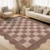 Garvee 8×10 Rug for Bedroom, Modern Plaid Rugs for Living Room, Non Skid Chrismas Rug Non Slip Stain Resistant Dining Room Area Rug, Washable Office Area Rug, Green(Mousse-scalloped)