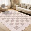 Garvee 8×10 Rug for Bedroom, Modern Plaid Rugs for Living Room, Non Skid Chrismas Rug Non Slip Stain Resistant Dining Room Area Rug, Washable Office Area Rug, Green(Beige-scalloped)