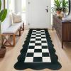 Garvee 8×10 Rug for Bedroom, Modern Plaid Rugs for Living Room, Non Skid Chrismas Rug Non Slip Stain Resistant Dining Room Area Rug, Washable Office Area Rug, Green(Black & White-scalloped)