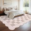 Garvee 8×10 Rug for Bedroom, Modern Plaid Rugs for Living Room, Non Skid Chrismas Rug Non Slip Stain Resistant Dining Room Area Rug, Washable Office Area Rug, Green(Beige-scalloped)