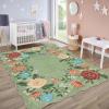 Garvee 8×10 Rug for Bedroom, Modern Plaid Rugs for Living Room, Non Skid Chrismas Rug Non Slip Stain Resistant Dining Room Area Rug, Washable Office Area Rug, Green(Flowers|green Tone)