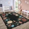 Garvee 8×10 Rug for Bedroom, Modern Plaid Rugs for Living Room, Non Skid Chrismas Rug Non Slip Stain Resistant Dining Room Area Rug, Washable Office Area Rug, Green(Flowers|black Tone)