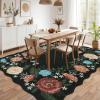 Garvee 8×10 Rug for Bedroom, Modern Plaid Rugs for Living Room, Non Skid Chrismas Rug Non Slip Stain Resistant Dining Room Area Rug, Washable Office Area Rug, Green(Flowers|black Tone)
