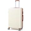 Garvee 20 in Expandable Hard Shell Carry On Luggage with Spinner Wheels, Hardside Carry On Suitcase with Tsa Lock, Lightweight Hardshell Suitcase(White+Brown)