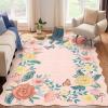 Garvee 8×10 Rug for Bedroom, Modern Plaid Rugs for Living Room, Non Skid Chrismas Rug Non Slip Stain Resistant Dining Room Area Rug, Washable Office Area Rug, Green(Flowers|pink Tone)