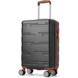 Garvee 20 in Expandable Hard Shell Carry On Luggage with Spinner Wheels, Hardside Carry On Suitcase with Tsa Lock, Lightweight Hardshell Suitcase(Black+Brown)