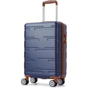 Garvee 20 in Expandable Hard Shell Carry On Luggage with Spinner Wheels, Hardside Carry On Suitcase with Tsa Lock, Lightweight Hardshell Suitcase(Blue+Brown)