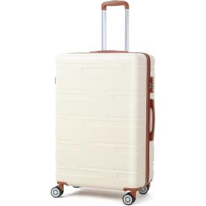 Garvee 20 in Expandable Hard Shell Carry On Luggage with Spinner Wheels, Hardside Carry On Suitcase with Tsa Lock, Lightweight Hardshell Suitcase(White+Brown)