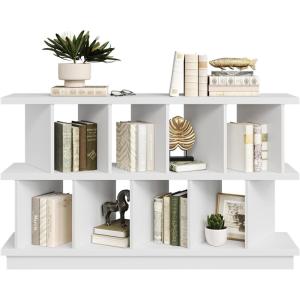 Garvee 8 Cube Storage Shelf Organizer – Wood Low Bookshelf with 10 Removable Back Panels, Display Storage Bookcase for Living Room, Bedroom, Entrance Hall, Home Office, Easy Assembly, Walnut(White)