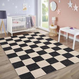 Garvee 8×10 Rug for Bedroom, Modern Plaid Rugs for Living Room, Non Skid Chrismas Rug Non Slip Stain Resistant Dining Room Area Rug, Washable Office Area Rug, Green(Black & Camel)