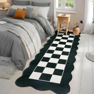 Garvee 8×10 Rug for Bedroom, Modern Plaid Rugs for Living Room, Non Skid Chrismas Rug Non Slip Stain Resistant Dining Room Area Rug, Washable Office Area Rug, Green(Black & White-scalloped)