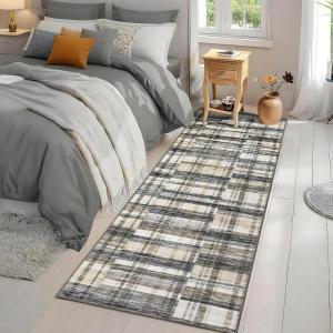 Garvee 8×10 Rug for Bedroom, Modern Plaid Rugs for Living Room, Non Skid Chrismas Rug Non Slip Stain Resistant Dining Room Area Rug, Washable Office Area Rug, Green(Plaid-blue Beige)