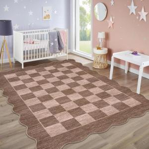 Garvee 8×10 Rug for Bedroom, Modern Plaid Rugs for Living Room, Non Skid Chrismas Rug Non Slip Stain Resistant Dining Room Area Rug, Washable Office Area Rug, Green(Mousse-scalloped)