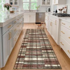 Garvee 8×10 Rug for Bedroom, Modern Plaid Rugs for Living Room, Non Skid Chrismas Rug Non Slip Stain Resistant Dining Room Area Rug, Washable Office Area Rug, Green(Plaid-red)