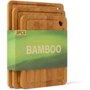 Garvee Bamboo Cutting Board Set of 3 – Multi-Size Wooden Chopping Boards with Deep Juice Grooves & Built-in Handle, for Charcuterie, Vegetables, Fruits & Kitchen Use