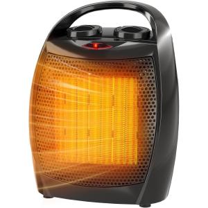 Garvee Space Heater – Electric Heaters w/Thermostat 1500W/750W, Fast Heating Ceramic Desk Top Heater & Fan, Tip-Over Overheat Protection Safe Quiet for Office, Room (Thermostat Heater Fan, Silver)(Balck)