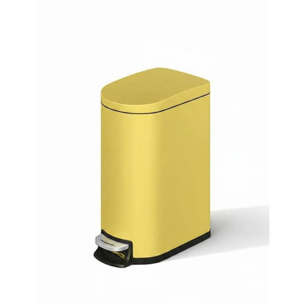 image:imageGarvee 26 gal  10 L Metal Bathroom Trash Can with Lid Slim Waterproof Garbage Can for Bedroom Small Stepon Trash Bin with Inner Bucket Rear Handle Soft Close Lid GreyYellow