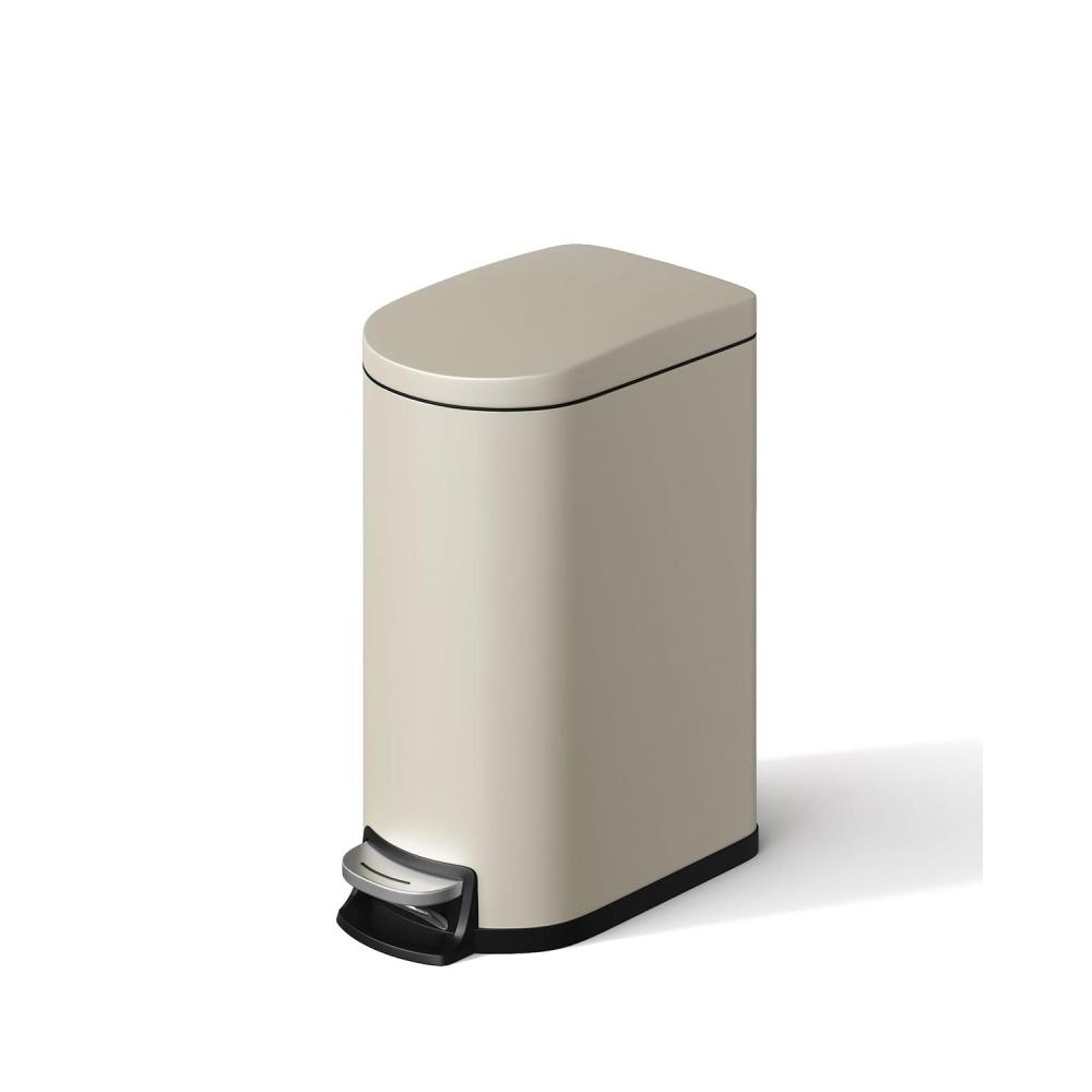 image:imageGarvee 26 gal  10 L Metal Bathroom Trash Can with Lid Slim Waterproof Garbage Can for Bedroom Small Stepon Trash Bin with Inner Bucket Rear Handle Soft Close Lid GreySand Beige