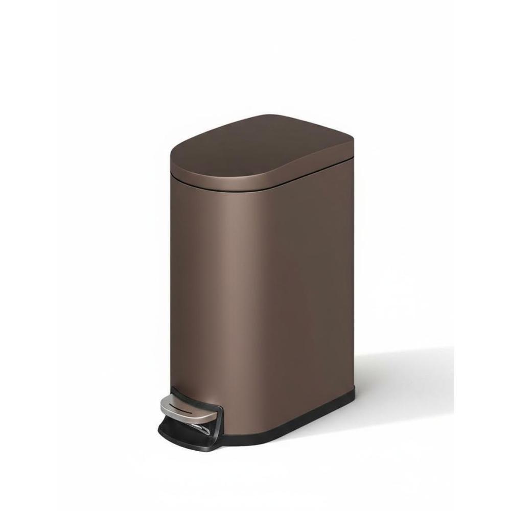 image:imageGarvee 26 gal  10 L Metal Bathroom Trash Can with Lid Slim Waterproof Garbage Can for Bedroom Small Stepon Trash Bin with Inner Bucket Rear Handle Soft Close Lid GreyBrown