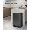 GarveeHome 2 x 8 gal Stainless Steel Double Trash Can with Lid for Kitchen, Large Dual Trash and Recycle Bin Combo, Step-on Kitchen Metal Garbage Cans, PP Inner Buckets, Liner Rim, Silver(Matte Black)