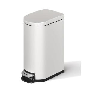 Garvee 2.6 gal / 10 L Metal Bathroom Trash Can with Lid, Slim Waterproof Garbage Can for Bedroom, Small Step-on Trash Bin with Inner Bucket, Rear Handle, Soft Close Lid, Grey(Creamy White)
