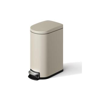 Garvee 2.6 gal / 10 L Metal Bathroom Trash Can with Lid, Slim Waterproof Garbage Can for Bedroom, Small Step-on Trash Bin with Inner Bucket, Rear Handle, Soft Close Lid, Grey(Sand Beige)