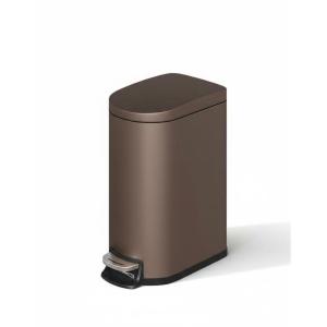 Garvee 2.6 gal / 10 L Metal Bathroom Trash Can with Lid, Slim Waterproof Garbage Can for Bedroom, Small Step-on Trash Bin with Inner Bucket, Rear Handle, Soft Close Lid, Grey(Brown)