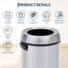 Garvee 17 gal/65 L Trash Can, Fingerprint-Proof Stainless Steel Swing Top Garbage Can, Heavy Duty Commercial Round Trash Bin with Swing Lid for Restaurant, Home, Office, Black(Silver)