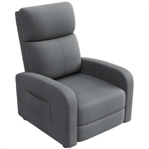 Garvee Recliner Chair for Adults, PU Leather Lazy Recliner Ergonomic Adjustable Single Sofa Enhanced with Side Pocket, Tall Back, Wide Arms & Padded Seat, Home Theater Seating for Living Room(Dark Grey)