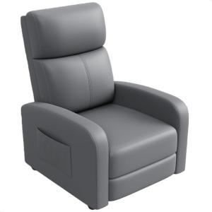 Garvee Recliner Chair for Adults, PU Leather Lazy Recliner Ergonomic Adjustable Single Sofa Enhanced with Side Pocket, Tall Back, Wide Arms & Padded Seat, Home Theater Seating for Living Room(Pu Gray)