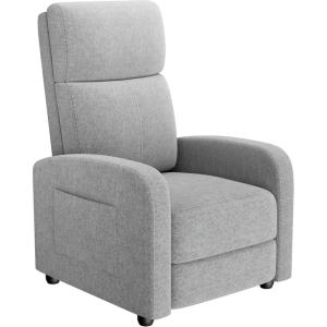 Garvee Recliner Chair for Adults, PU Leather Lazy Recliner Ergonomic Adjustable Single Sofa Enhanced with Side Pocket, Tall Back, Wide Arms & Padded Seat, Home Theater Seating for Living Room(Light Grey)