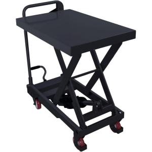 Hydraulic Scissor Cart Lift Table, 500 LBS Capacity 28.5 in Lifting Height Manual Scissor Lift Table w/ 4 Wheels and Foot Pump for Material Handling(Black)