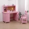 Garvee Kids Desk, Study Desk and Chair Set for Boys and Girl, Wooden Kids Writing Table with Bookshelf, Bulletin Board, and Cabinets for Ages 3-8(Pink)