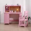 Garvee Kids Desk, Study Desk and Chair Set for Boys and Girl, Wooden Kids Writing Table with Bookshelf, Bulletin Board, and Cabinets for Ages 3-8(Pink)