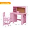 Garvee Kids Desk, Study Desk and Chair Set for Boys and Girl, Wooden Kids Writing Table with Bookshelf, Bulletin Board, and Cabinets for Ages 3-8(Pink)