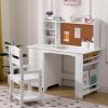 Garvee Kids Desk, Study Desk and Chair Set for Boys and Girl, Wooden Kids Writing Table with Bookshelf, Bulletin Board, and Cabinets for Ages 3-8(Pure White)