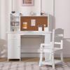 Garvee Kids Desk, Study Desk and Chair Set for Boys and Girl, Wooden Kids Writing Table with Bookshelf, Bulletin Board, and Cabinets for Ages 3-8(Pure White)