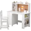 Garvee Kids Desk, Study Desk and Chair Set for Boys and Girl, Wooden Kids Writing Table with Bookshelf, Bulletin Board, and Cabinets for Ages 3-8(White)