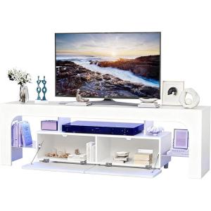 Garvee Modern Lighting TV Stand with Large Storage Drawer for 50 55 60 65 70 75 Inch TVs, TV Console Table with Control Color LED Lights, Entertainment Center Media for Living Room, Bedroom, White(White)