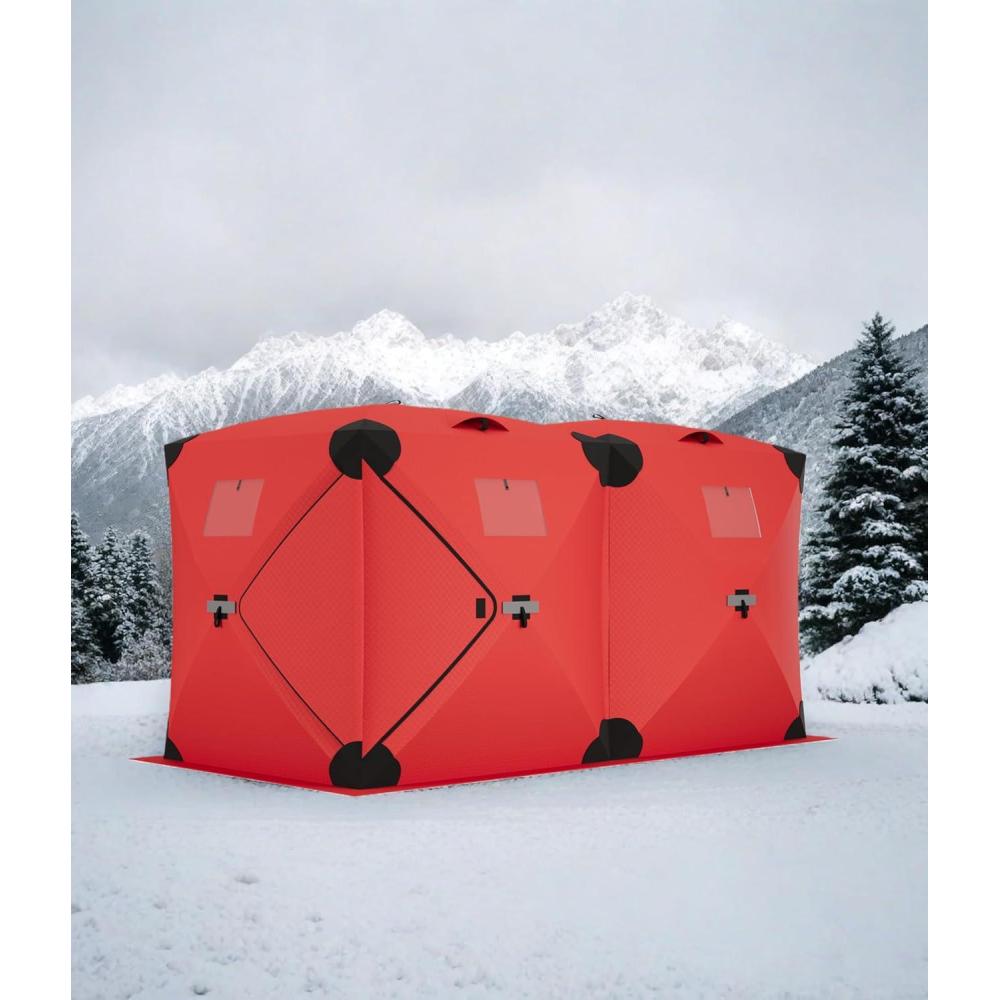 image:imageGarvee Pop Up Ice Fishing Tent Insulated Ice Fishing Shelter 140x708x79 Portable HubStyle Shelter Shanty Windproof and Warm for 6 to 8 Persons Includes Anchors Ropes amp Carry Bag RedRed