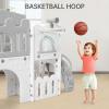 Toddler Slide 8 in 1 Toddler Playset for Toddlers Age 1-3, Baby Playset for Indoor Outdoor Playground with Climber, Crawling Tunnel, Basketball Hoop, Telescope, Toy Storage(Gray)
