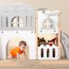 Toddler Slide 8 in 1 Toddler Playset for Toddlers Age 1-3, Baby Playset for Indoor Outdoor Playground with Climber, Crawling Tunnel, Basketball Hoop, Telescope, Toy Storage(Pink+gray)