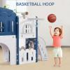 Toddler Slide 8 in 1 Toddler Playset for Toddlers Age 1-3, Baby Playset for Indoor Outdoor Playground with Climber, Crawling Tunnel, Basketball Hoop, Telescope, Toy Storage(Blue+white)