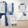 Toddler Slide 8 in 1 Toddler Playset for Toddlers Age 1-3, Baby Playset for Indoor Outdoor Playground with Climber, Crawling Tunnel, Basketball Hoop, Telescope, Toy Storage(Blue+white)