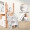 Toddler Slide 8 in 1 Toddler Playset for Toddlers Age 1-3, Baby Playset for Indoor Outdoor Playground with Climber, Crawling Tunnel, Basketball Hoop, Telescope, Toy Storage(Pink+gray)