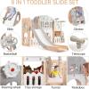 Toddler Slide 8 in 1 Toddler Playset for Toddlers Age 1-3, Baby Playset for Indoor Outdoor Playground with Climber, Crawling Tunnel, Basketball Hoop, Telescope, Toy Storage(Pink+gray)