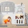 Toddler Slide 8 in 1 Toddler Playset for Toddlers Age 1-3, Baby Playset for Indoor Outdoor Playground with Climber, Crawling Tunnel, Basketball Hoop, Telescope, Toy Storage(Gray)