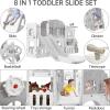 Toddler Slide 8 in 1 Toddler Playset for Toddlers Age 1-3, Baby Playset for Indoor Outdoor Playground with Climber, Crawling Tunnel, Basketball Hoop, Telescope, Toy Storage(Gray)