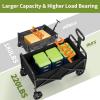 Wagons Carts Foldable, Garvee Utility Collapsible Wagon with All-Terrain Wheels, Drink Holders & Adjustable Handle, 220 LBS Portable Grocery Wagon for Shopping, Camping, Garden -Black(Black)